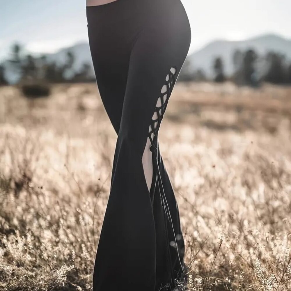 New Lace Up Split Hem Flare Leg Pants, Stylish Forbidden Pants OX 2X